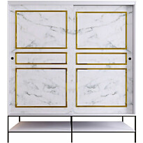 Vaatekaappi liukuovilla Linento Furniture Martin, 190cm, valkoinen marmori/kulta