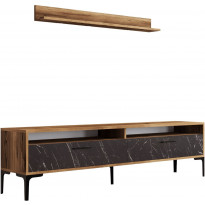 TV-taso ja hylly Linento Furniture Istanbul, marmorikuosi, ruskea/musta