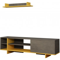 TV-taso ja seinähylly Linento Furniture Stockton, harmaa/keltainen
