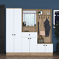Säilytyskokonaisuus eteiseen Linento Furniture P6-M3-2490, leveys 179.4cm, valkoinen/ruskea