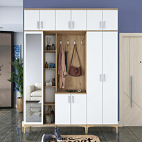 Säilytyskokonaisuus eteiseen Linento Furniture EA128-2795, leveys 180cm, valkoinen/ruskea