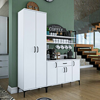 Aamiaiskaappi / keittiön säilytyskokonaisuus Linento Furniture JE148-3080, leveys 280cm, korkeus 198.6cm, valkoinen