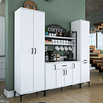 Aamiaiskaappi / keittiön säilytyskokonaisuus Linento Furniture JE150-3082, leveys 220cm, korkeus 198.6cm, valkoinen