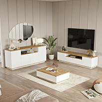 Olohuoneen huonekalusetti Linento Furniture FR18-AW, ruskea/valkoinen