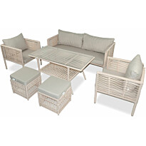Sohvaryhmä Linento Garden Newyork Pouffe, 2-istuttava sohva, 2 tuolia, 2 rahia + pöytä, eri värejä