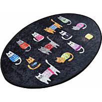 Kylpyhuoneen matto Linento Black Cats Oval 60x90cm musta/monivärinen