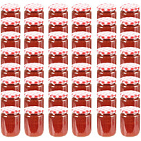 Lasiset hillopurkit valkopunaisilla kansilla 48 kpl 230 ml