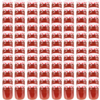 Lasiset hillopurkit valkopunaisilla kansilla 96 kpl 230 ml