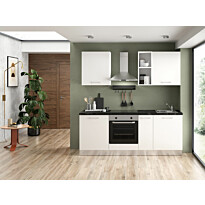 Valmiskeittiö Mimo Furniture Elsa, leveys 210cm, ilman kodinkoneita, valkoinen/marmoriefekti