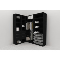 Walk-in closet L-malli Mirror Line, 2200x1500x1800 mm, musta