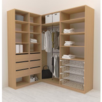 Walk-in closet L-malli Mirror Line, 2200x1500x1800 mm, tammi