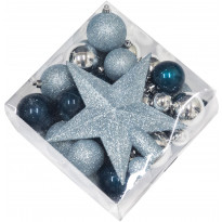 Joulukuusen koristesetti tähdellä Nordic Winter, sininen/hopea, 50 osaa