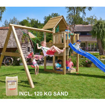 Leikkikeskus Jungle Gym Cubby ja Swing Module X&#039;tra, sis. 120kg hiekkaa ja sinisen liukumäen
