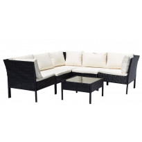 Kulmasohva terassille Lyfco Grebbestad, 5-istuttava sohva + pöytä, polyrottinki, musta