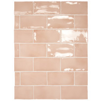 Seinälaatta Pukkila Manacor Blush Pink, kiiltävä, strukturoitu, 7.5x15cm