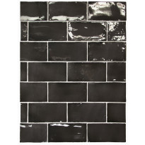 Seinälaatta Pukkila Manacor Black, kiiltävä, strukturoitu, 7.5x15cm
