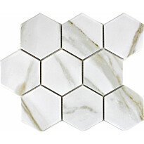 Mosaiikkilaatta Pukkila Calacatta hexagon, himmeä, karhea, 95x110mm, myyntierä 1,82m², Verkkokaupan poistotuote