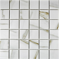 Mosaiikkilaatta Pukkila Calacatta, 48x48mm, himmeä, karhea, lasikuituverkossa