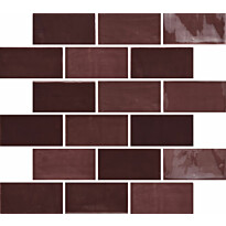 Seinälaatta Pukkila New Zellige Burgundy, kiiltävä, strukturoitu, 65x130mm, Verkkokaupan poistotuote