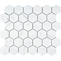 Marmorimosaiikki Pukkila Carrara Hexagon, 5x6cm, 6-kulmainen, matta, lasitettu