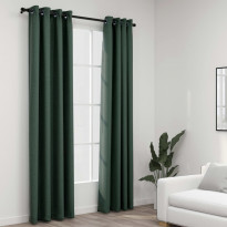 Pellavamaiset pimennysverhot renkailla 2kpl vihreä 140x245cm