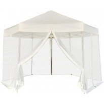 Pop-up teltta 6 sivuseinällä kuusikulmainen 3,6x3,1 m kerma