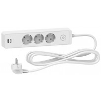 Jatkojohto Schneider Electric, 3m, 3-osainen + 2xUSB-A, valkoinen