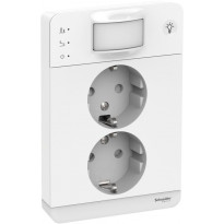 Pistorasia Schneider Electric Exxact, 2-osainen, peitelevyllä, liiketunnistin 160° ja valo integroituna, JL 2X, IP21, valkoinen