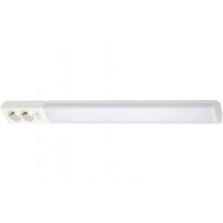 LED-työpistevalaisin Airam Handy 750, 11W/830/840, 750x74mm, 2-osainen pistorasia+kytkin, IP21, valkoinen/opaali