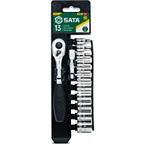Hylsysarja telineessä Sata 1/4&quot; 4-14mm 13 osaa