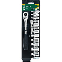Hylsysarja telineessä Sata 3/8&quot; 8-19mm 14 osaa