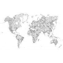 Paneelitapetti Sandberg World Map, non-woven, mittatilaus, mustavalkoinen