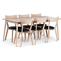 Ruokailuryhmä Stenexpo 180x90cm Odense-pöytä + 6 Eksjö-tuolia jatkettava valkoöljytty tammi