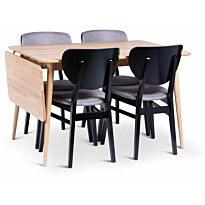 Ruokailuryhmä Stenexpo 120/160x80cm Odense-klaffipöytä + 4 Borgholm-tuolia tammi/saarni