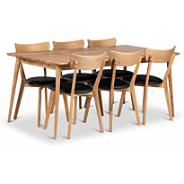 Ruokailuryhmä Stenexpo 180x90cm Alborg-pöytä + 6 Växjö-tuolia jatkettava tammi