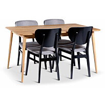 Ruokailuryhmä Stenexpo 140x90cm Alborg-pöytä + 4 Borgholm-tuolia jatkettava tammi mustaksi petsattu