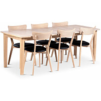Ruokailuryhmä Stenexpo 160/210x90cm Kivik-jatkopöytä + 6 Eksjö-tuolia valkoöljytty tammi