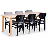 Ruokailuryhmä Stenexpo 160/210x90cm Kivik-jatkopöytä + 6 Borgholm-tuolia tammi/musta