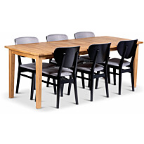 Ruokailuryhmä Stenexpo 160/210x90cm Visby-jatkopöytä + 6 Borgholm-tuolia tammi/musta