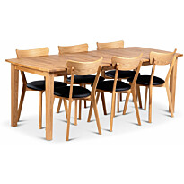Ruokailuryhmä Stenexpo 160/210x90cm Visby-jatkopöytä + 6 Växjö-tuolia tammi