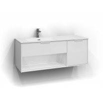 Allaskaappi Svedbergs Epos Relief, 120x45cm, valkoinen, 1+1 ltk, avohylly, integroitu vedin, vasen