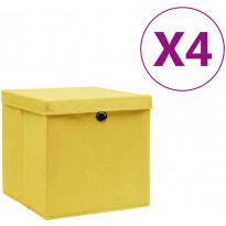 Säilytyslaatikot kansilla 4 kpl 28x28x28 cm keltainen