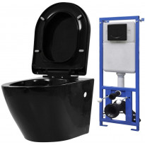 Seinään kiinnitettävä WC piilotetulla säiliöllä keraaminen musta