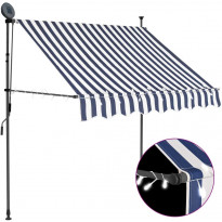 Sisäänkelattava markiisi ledillä 100 cm sininen ja valkoinen
