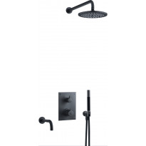 Sadesuihkusetti Tapwell BOX7368 ED2 Matte Black, termostaattihanalla, suihkupää ⌀250mm, vettä säästävä, juoksuputkella, piiloasennus, matta musta