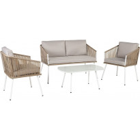 Sohvaryhmä Chic Garden Biella, 2 tuolia + sohva + pöytä, valkoinen/beige/harmaa