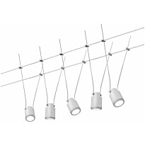 LED-vaijerivalaisinsetti Paulmann TunLED, 2700K, 5 valaisinta, valkoinen/mattakromi