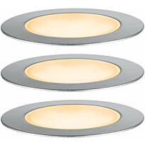 LED-terassivalaisinsarja Paulmann Plug &amp; Shine Floor, IP67, 2200K, 3x2W, hopea