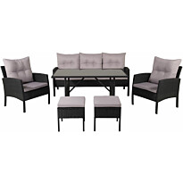 Sohvaryhmä Venture Home Knock, 3-istuttava sohva + 2 lepotuolia + 2 rahia + ruokapöytä, harmaa/musta