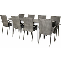 Ruokailuryhmä Venture Home, 160/240x90cm jatkettava harmaa/valkoinen Albany-pöytä + 8 harmaata Anna-tuolia